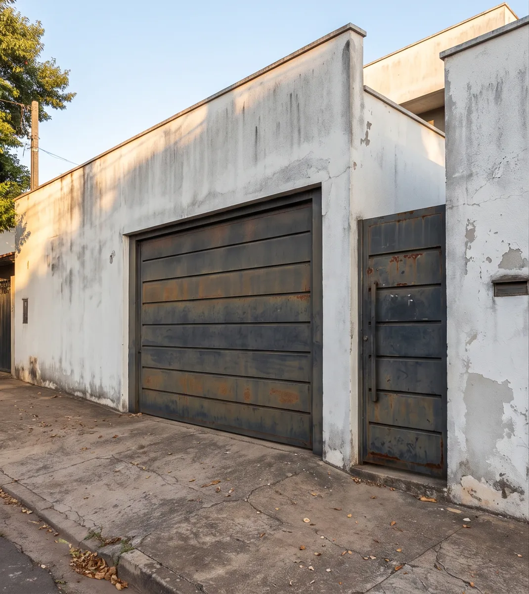 Antes: fachada desgastada e portão enferrujado